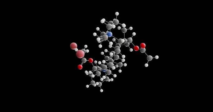 Pancuronium bromide molecule, rotating 3D model of neuromuscular blocker, looped video on a black background
