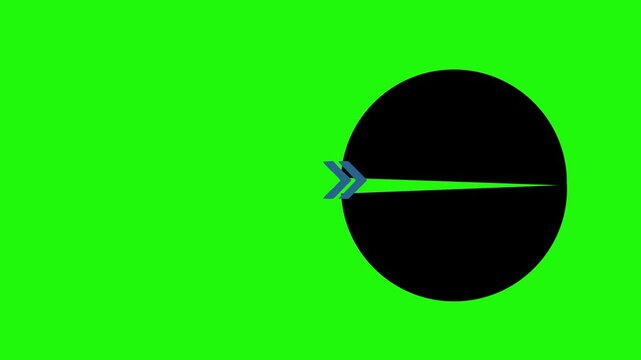 Greenscreen animation of an arrow speeding through and splitting a black circle