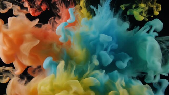 Vibrant colorful inks diffusing and swirling in water against a black background creating dynamic abstract fluid art representing creativity motion and scientific beauty