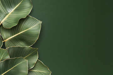 Minimal line art leaves on dark green background create serene and elegant atmosphere