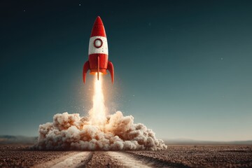 Vibrant Red Firework Rocket Launching into the Night Sky