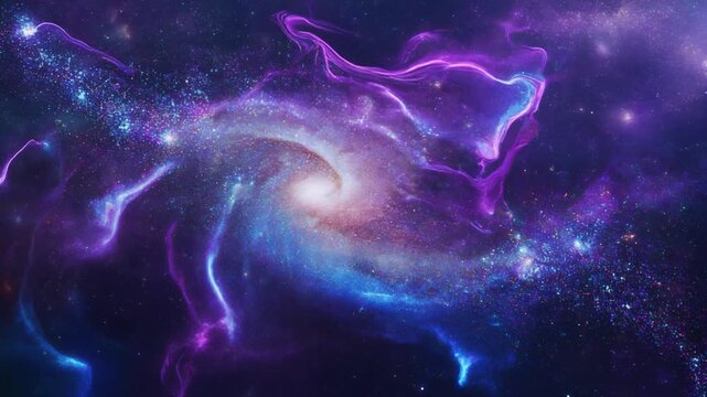 Vibrant cosmic galaxy with swirling purple and blue nebula and shining stars in deep space an abstract and ethereal background of the expanding universe