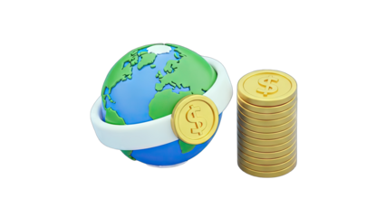 Global Finance: Earth with Coins and Dollar Symbol