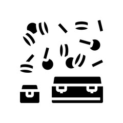 gold coin flowing into different sized containers glyph icon vector illustration