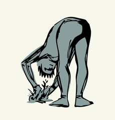 Vector drawing. A gardener weeding a garden