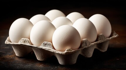 Close up view of white eggs in a carton