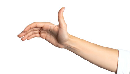 A human hand in the air, thumb raised, fingers extended against a black background