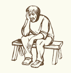 Vector drawing. Old sad man