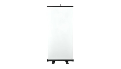 Vertical white projection screen on a black background, likely for presentations