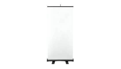 Vertical white projection screen on a black background, likely for presentations