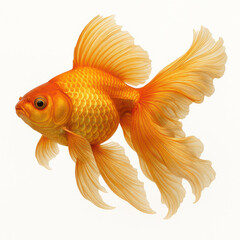 Fototapeta premium Goldfish with flowing fins and bright orange scales swimming gracefully on white background