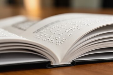 Open Braille book with embossed dots, curled pages and tactile reading