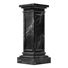 Ornate Black Marble Pedestal with Intricate Carvings
