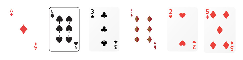Playing Cards Arranged and isolated on background showing the suits, hearts, diamonds, spades, and clubs.  , transparent background