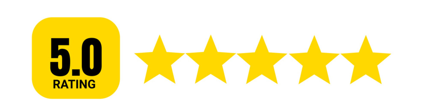 Image with 5 Stars rating symbol isolated. Showing rate number with star symbol , transparent background