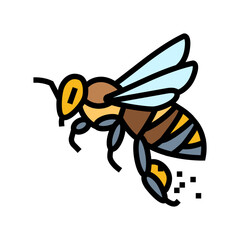 bee flying pollen on legs color icon vector illustration