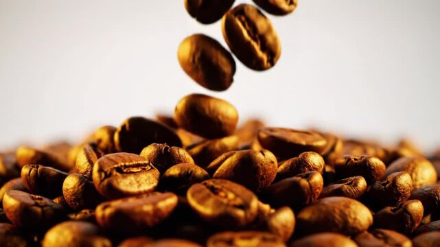 Floating Coffee Beans CloseUp Natural Background Brown Beans