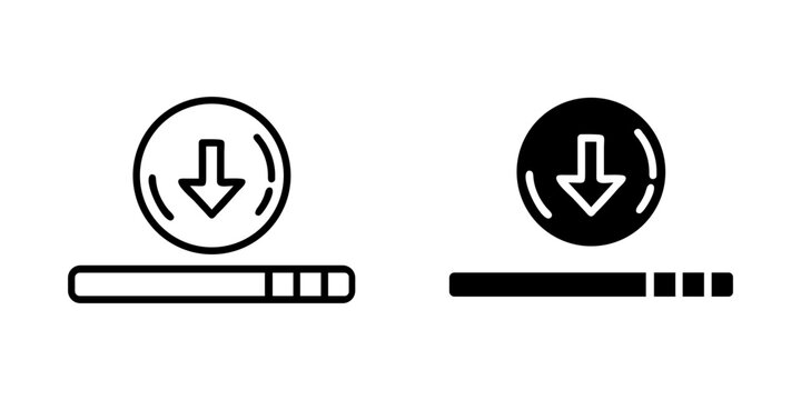 Download Progress outline and pictogram icon set for File Transfer Loading Status Interface Design, download, progress, loading, file, and transfer.