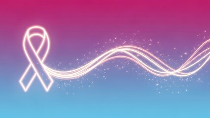 Obraz premium Neon Cancer Awareness Ribbon with Glowing Light Waves Background