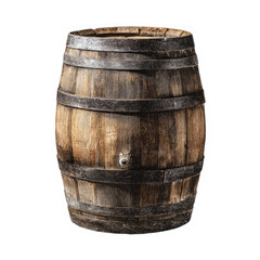 Obraz premium Old wooden barrel with metal bands and spigot on a black background