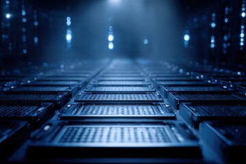 Rows of Empty Server Bays Ready for Data Storage in Server Room