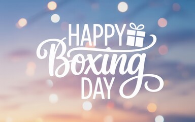 Festive happy boxing day greeting with a stylized gift icon against a soft bokeh background perfect for holiday promotions and well wishes