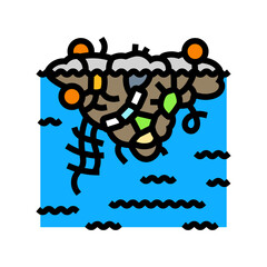 floating plastic island ocean color icon vector illustration