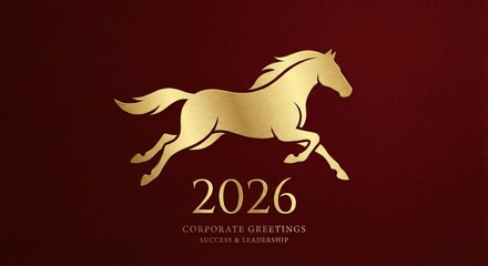 2026 Business New Year Concept with Golden Horse Running, Symbol of Success and Leadership