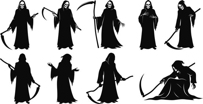 Grim Reaper Poses Silhouette Collection Vector