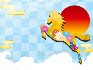 馬, 年賀状, 和風, 和柄, 新年, 動物, クリスマス, うま, ベクター, イラスト,