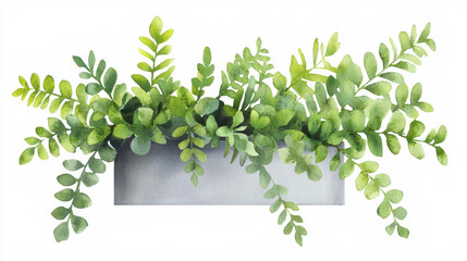 Watercolor art of potted fern with lush green leaves, creating serene and calming atmosphere