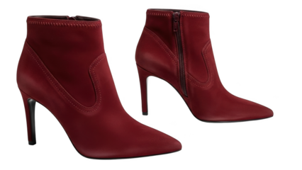 Pair of Red Suede Pointed Toe Stiletto Ankle Boots Keywords: ankle boots, stiletto heels, pointed