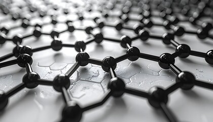 Close-up of a black geometric structure on a white surface, creating a network of repeating shapes