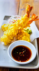 Crispy Shrimp Tempura with Sauce for Premium Seafood Food Object and Japanese Cuisine