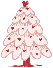 Romantic Festive Tree: A whimsically designed, blush-pink tree adorned with heart-shaped ornaments, embodying the spirit of love and festive cheer.