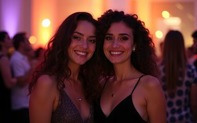 Women standing side by side, social gathering or event. High quality