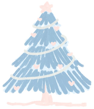 Pastel Winter Tree: A whimsical pastel-colored winter tree, adorned with delicate hearts and a radiant star, embodies the gentle spirit of the festive season.