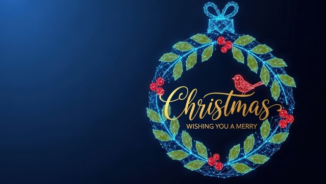 Christmas ornament wreath with red bird and festive greetings