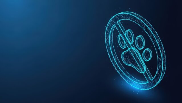Digital abstract illustration of a no animal pawprint symbol on a dark blue background