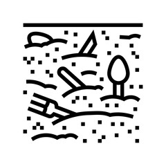 plastic cutlery scattered on sand line icon vector illustration