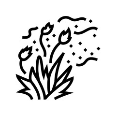 grass field releasing pollen line icon vector illustration