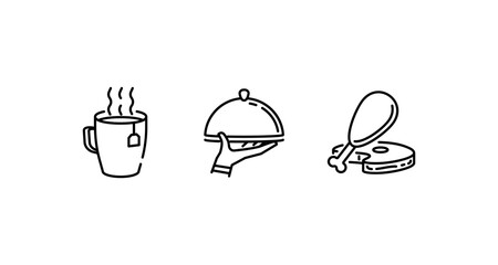 Simple food and drink icons in a minimalist black and white style