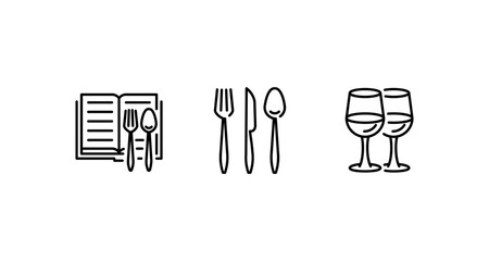 Elegant dining icons for restaurant menus and culinary concepts