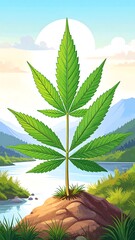 Obraz premium Cannabis plant by a lake