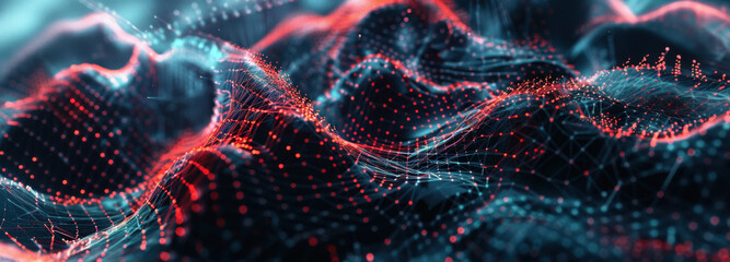 Digital Data Topography: A mesmerizing display of digital data visualized as a vibrant topography, showcasing intricate patterns and dynamic interactions in a captivating abstract landscape.