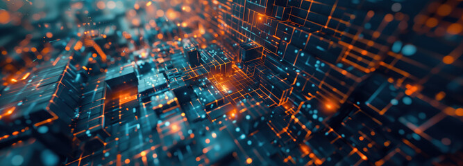 Circuitry Vista: An intricate network of circuits pulses with vibrant energy, reflecting the complex, interconnected nature of technological advancement and digital innovation.