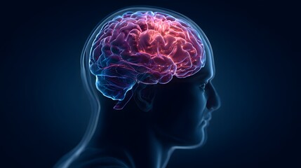 Human head profile showing glowing neural brain activity with vibrant illuminated pathways in detailed futuristic visualization