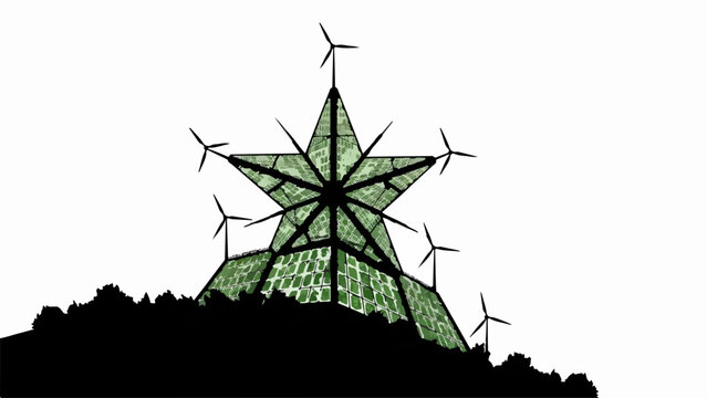 Futuristic eco-friendly building with wind turbines generating clean energy