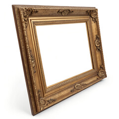 Old vintage gold wooden frame isolated on the white background, Antique golden old frame, Design element for paint, mirror or photo.