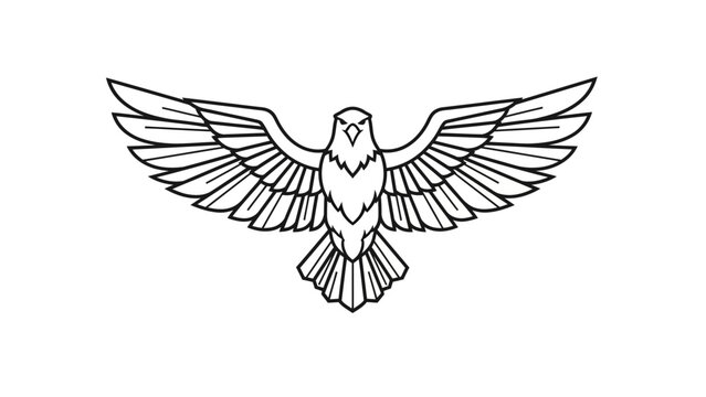 Stunning black and white line art emblem of an aggressive eagle bird with wings spread wide ready for flight